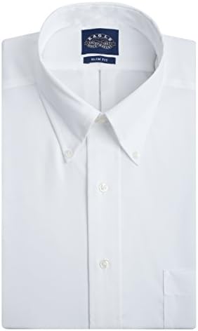 Eagle Men's Non Iron Slim Fit Solid Button Down Collar Dress Shirt, White, 15" Neck 32"-33" Sleeve