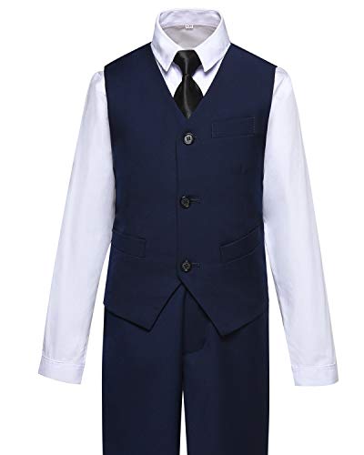 Suit for Boys Slim Fit Kids Suits with Vest Pants Shirt and Tie for Wedding Navy Blue Size 2T