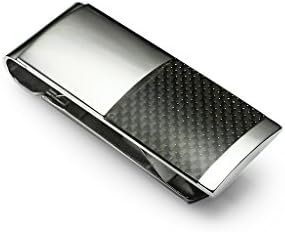 Stainless Steel Money Clip, Silver Tone Black Carbon Fiber Insert Accessory for Men