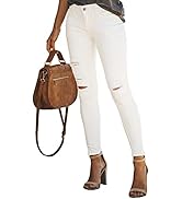 PRETTYGARDEN Women’s Solid Mid Rise Stretchy Ripped Slim Fit Jeans Distressed Hole Oversized Deni...