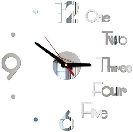 OKEYsoe Wall Clock Sticker 3D Mirror Surface Window Sticker DIY PVC Wallpaper Living Room Decoration Kids Gift Decals Bedroom Decoration (Silver)