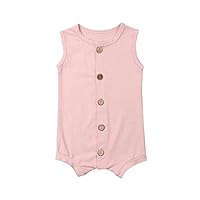 Emmababy Baby Button Up Romper Solid Cotton Linen Henley Romper Overalls Toddler Unisex Girls Full Length Outfit (Pink, 0-6M)