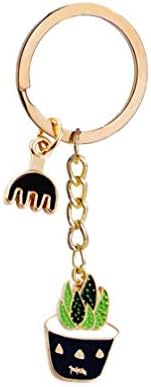 TraveT Succulent Cactus Pot Keychain Metal Cute Plant Shape Keyring Charmed Gifts for Kids Women Girls Boys,D1115-2
