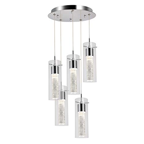 Hykolity 5-Light Pendant Ceiling Fixture, Integrated LED Kitchen Lighting, 30W (180 Watt Equivalent) CRI 90+, 2250lm Premium Bubble Glass with Chromed Finished ETL Listed