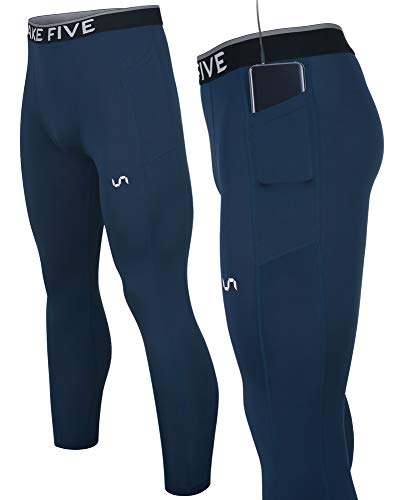 Take Five Men’s Side Pockets Cool Dry Tights UV Protection Compression Baselayer Cycling Yoga Leggings (Z805, XL)