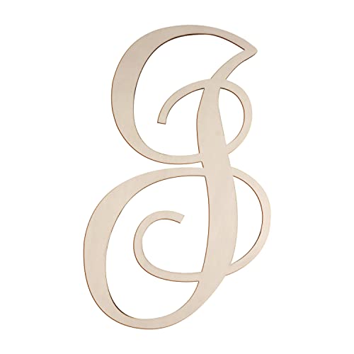 Cursive Wooden Letters J for Wall Decor 14 Inch Large Wooden Letters Unfinished Monogram Wood Letter Crafts Alphabet Sign Cutouts for DIY Painting Door Hanger (J)