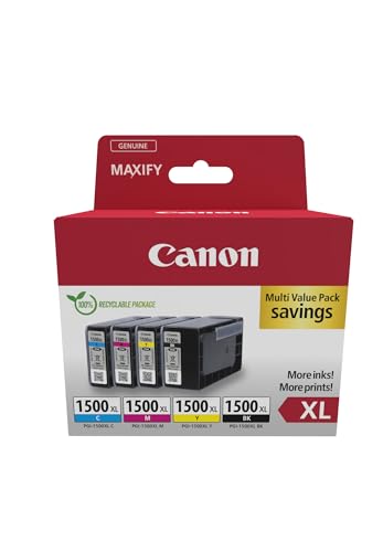Canon PGI-1500 XL C M Y BK Vorteilspack 4 Tintenpatronen größere Reichweite XL (Schwarz XL, Cyan XL, Magenta XL, Gelb XL) Original [Umweltfreundliche