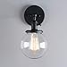 Phansthy Black Bathroom Light Fixture Single Industrial Wall Sconce with 5.9 Inches Globe Lampshade