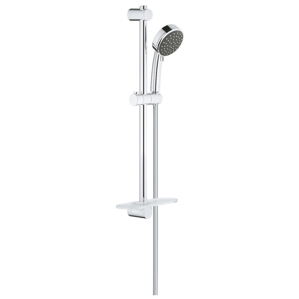 GROHE Vitalio Comfort 100 - Shower Bar Rail Set with Soap Tray (2 Spray Hand Shower 10 cm with Water Saving Technology and Anti-Limescale System, Shower Rail 60 cm, Hose 1.75 m), Chrome, 26398000
