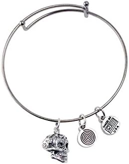 Sugar Skull Silver Bangle Bracelet