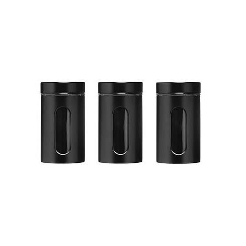 Black Enamel Finish Tea Coffee Sugar Jar Canisters 1000ml Multi Purpose