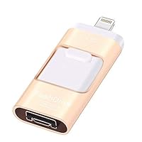 Sunany Flash Drive for iPhone 128GB, Lightning Memory Stick External Storage for iPhone/PC/iPad/Android and More Devices with USB Port (128GB Gold)