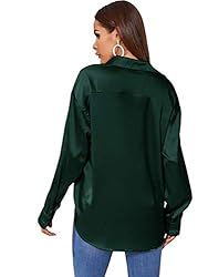 MakeMeChic Women's Satin Silk Long Sleeve Blouse
