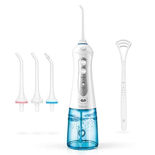 iTeknic Water Flosser for Teeth, 300ml Professional Cordless Dental Oral Irrigator with 5 Jet Tips Teeth Cleaner for Braces, 3 Modes, IPX7 Waterproof for Home Travel, USB Rechargeable