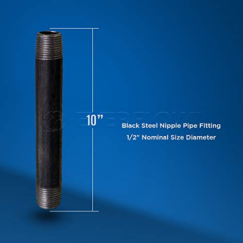 Everflow Supplies NPBL1210-4-P, Steel Nipple Pipe, Build Vintage DIY Furniture With Pre Cut Industrial Iron Pipe, Threaded Malleable Pipe  1/2" x 10" Black ( Pack Of 4) - Thumbnail 5
