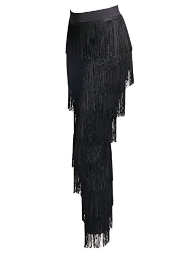 Miss ord Women Fashion Tassels Ballroom Latin Tango Salsa Practice Performance Dance Pants Black XS