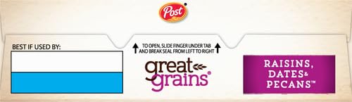 GREAT GRAINS RAISINS DATES AND PECANS BREAKFAST CEREAL, RAISIN CEREAL WITH SWEET DATES AND GRANOLA CLUSTERS, NON-GMO PROJECT VERIFIED, 16 OZ BOX