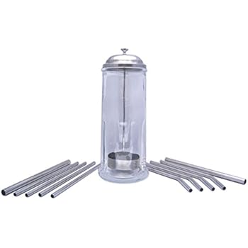 Glass Straw Holder WITH Stainless Steel Straws by plumwood & vine (Stainless Steel, 10 straw set)