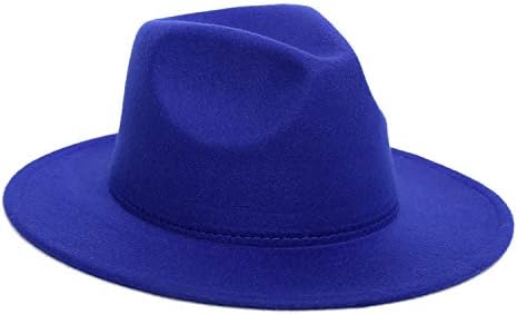 Retro HQ Wool Felt Women Men Solid Color Panama Fedora Hat Ladies Vintage Gangster Cap (Size:57cm,Adjust Rope)
