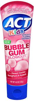 ACT Kids Anticavity Fluoride Toothpaste Bubble Gum Blowout - 4.6 oz, Pack of 4