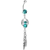Body Candy Stainless Steel Enchanting Blue Green Dangle Dreamcatcher Belly Ring