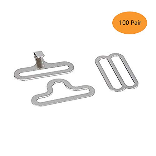 100 Sets Adjustable Bow Tie Hardware Clip Set, Metal Cravat Clip Hook Fastener for Necktie Strap (silver) - Thumbnail 3