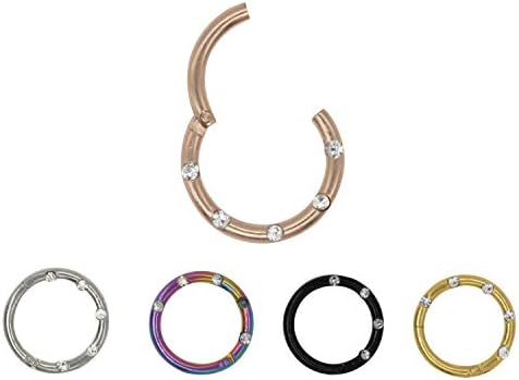 DOOMUUT 1PC Hinged Gemmed Seamless Septum Clicker Ring 316L Surgical Steel, Eyebrow Tragus Lip Ear Ring BCR 8/10 mm, 5 Colors