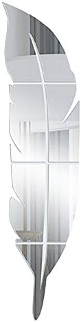 Miracle4ever Wall Decor Mirror 1 Feather Surface Crystal Wall Stickers DIY Acrylic 3D Home Decal Living Room, Silver (1, 1 Pc)