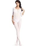 Amoretu Womens Stretchy Long Sleeves Crotchless Bodystocking Lingerie White