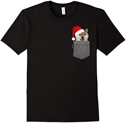 Men's Dog in Your Pocket Tshirt Shiba Inu Shirt Doge Tee Santa Hat Small Black