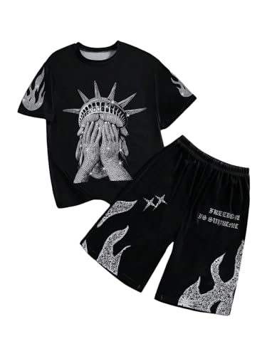 WDIRARA Toddler Boy's 2 Piece Set Graphic Short Sleeve T Shirt Shorts Outfits Black Pure 15Y at Amazon