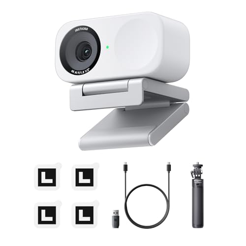 Insta360 Link 2C Stativ-Bundle Polarweiß - 4K Webcam für PC/Mac, 1/2" Sensor, Auto-Framing, HDR, Mikro mit KI-Geräuschunterdrückung, Gestestenkontroll