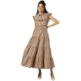 Sands of India Women's 4 Tier Long Maxi Dress – Cotton Sleeveless Summer Dress with Ruffle Collar for Casual Outings Brown