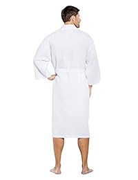 Bata larga liviana de spa unisex tipo kimono en tela de panal de abeja