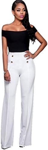 Autlet Women's Casual Solid Color High Waisted Sailor Wide Leg Pants Button Flared Dress Pants