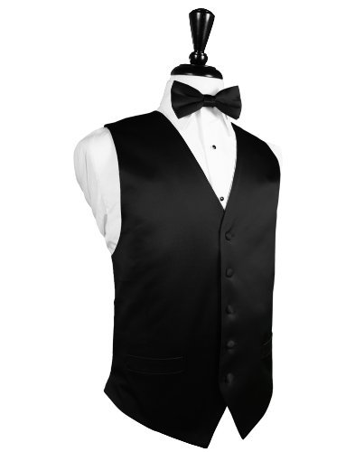 Solid Color Men's High Quality 5 Button Noble Silk Vest with Matching Bow Tie - Many Colors (5XL, Black)