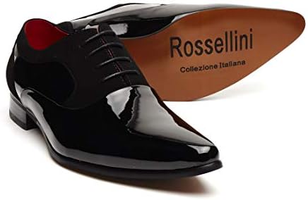 Rossellini Mens Black and Black and Red Armando Leather Lined Patent Formal Shoes for Wedding Party