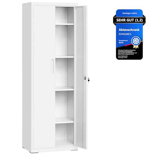 SONGMICS Aktenschrank, Doppeltüren, Schloss, 5 Ebenen, 40 x 60 x 180 cm