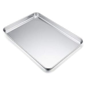 TeamFar-Baking-Tray-Stainless-Steel-Baking-Sheet-Cookie-Tray-Professional-40-x-30-x-25-cm-Non-Toxic-Healthy-Mirror-Finish-Rust-Free-Easy-Clean-Dishwasher-Safe Baking Tray, Stainless Steel Baking Sheet Cookie Tray Professional, 40 x 30 x 2.5 cm, Non Toxic & Healthy, Mirror Finish…
