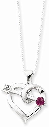 18" Sterling Silver Heart with a Ruby Arrow Necklace