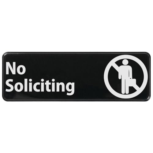 Winco 9" x 3" Black No Soliciting Sign