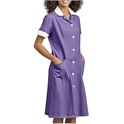 Womens Housekeeping Maid Uniform Dress Button Down