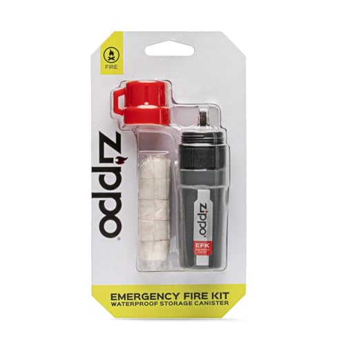 Zippo Emergency Fire Starter Set, Outdoor Survival Fire Starter with Flint, Tinder and Friction Wheel, Fire Steel Alternative for Camping Bushcraft