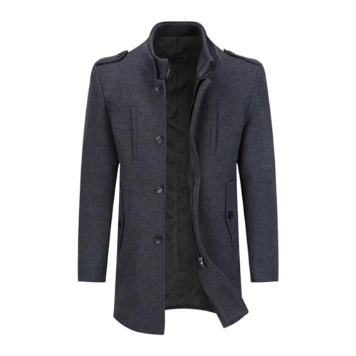 31vUiOS3wZL Allthemen Herren Wolle Wintermantel Mit Stehkragen Wollmantel Kurze Gefütterte Winterjacke Für Männer Grau M
