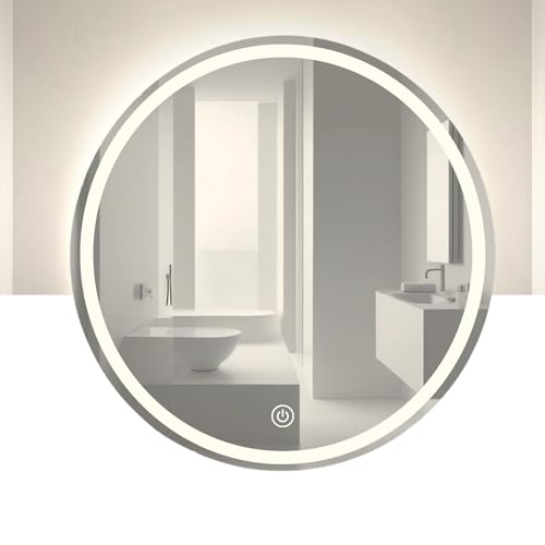 Decoramex - Espejo de Baño Inteligente Led Esmerilado 3 tonalidades Luz Blanca, Calida, Neutra, Dimmer, Maquillaje, Elegante para Tu Baño (80cm)