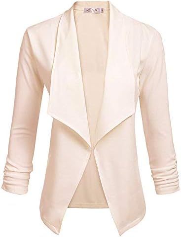Women's 3/4 Ruched Sleeve Casual Work Office Blazer Open Front Lightweight Jacket Suit