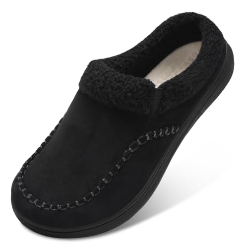 Besroad Mens Wide Slippers Moccasin Suede House Shoes All Black 15 W at Amazon