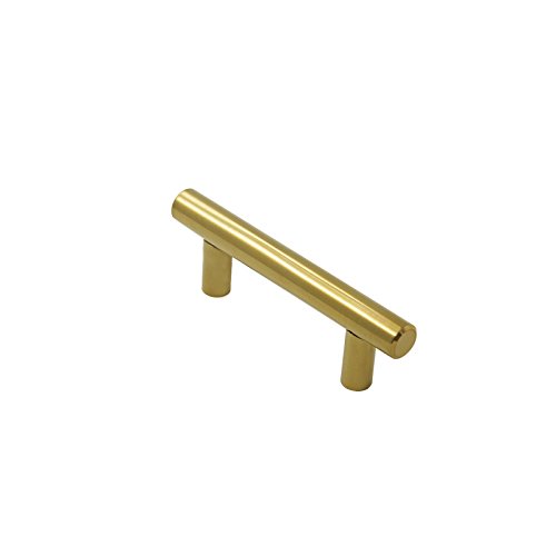 Goldentimehardware Brushed Brass Gold Color Hole Distance 64mm(2-1/2) T-bar Kitchen Cabinet Handle Dresser Drawer Cupboard Pull Knob 5Pack - Thumbnail 3