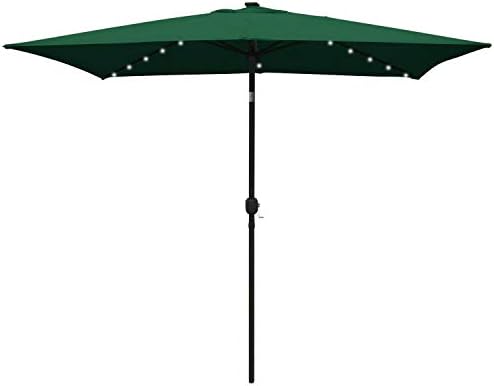 Amazon Com Abccanopy Rectangular Patio Umbrella Solar Powered Outdoor Umbrellas Market Table Umbrella With 26 Led Lights Tilt And Crank For Patio Deck And Pool 6 6 By 9 8 Ft Forest Green Garden Outdoor