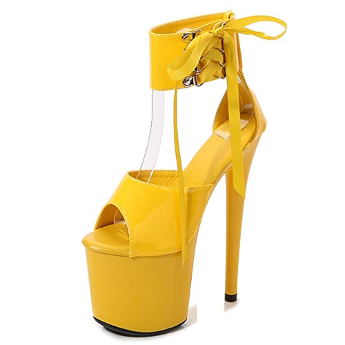 8'' Stiletto High Heels Women's Black Platform Sandals Sexy Pole Dancing Stripper Club Heels Wedding Party Graduation Evening Dress Shoes Unisex Plus Size,Yellow,10